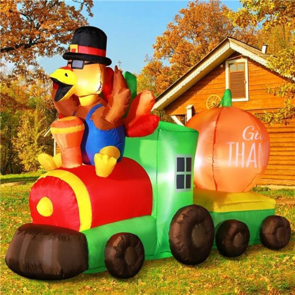 6ft Fall Turkey Train Inflatable Thanksgiving Yard Decor